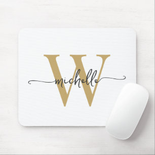 Meisjesachtig Elegant Wit Gouden Initiaal Naam Scr Muismat