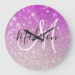 Meisjesachtig & Glam Paarse Glitters Schitterende Grote Klok
