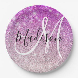 Meisjesachtig & Glam Paarse Glitters Schitterende  Papieren Bordje
