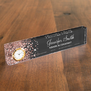 Meisjesachtig Glitter Roze Goud Glam Zwart Naambordje