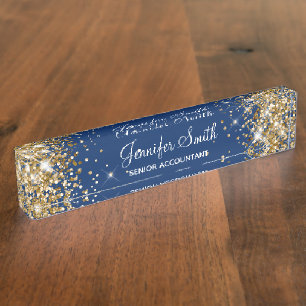 Meisjesachtig Glitterend Goud Glans Donkerblauw Naambordje