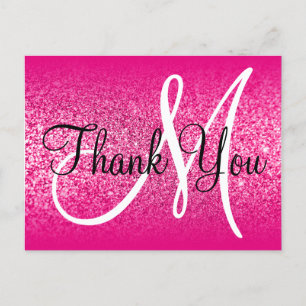 Meisjesachtig hete roze glitters glazuur monogram briefkaart