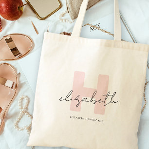 Meisjesachtig Monogram Calligrafie Koraal Blozend  Tote Bag