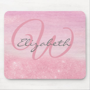 Meisjesachtig Monogram Roze Ombre Glitter Glans Muismat