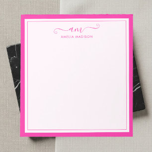 Meisjesachtig monogram schrift levendig roze notitieblok