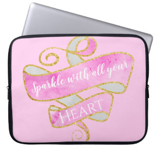 Meisjesachtig mooie roze gouden glitter sparkle ha laptop sleeve