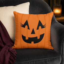 Meisjesachtig Oranje Jack O Lantern Pompoen Gezich Kussen