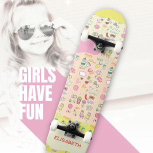 Meisjesachtig Pastel Roze Kawaii Doodle Skateboard