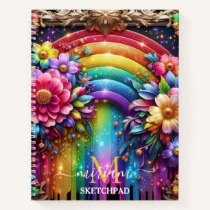 Meisjesachtig Regenboog Bloem Initialen Notitieboek