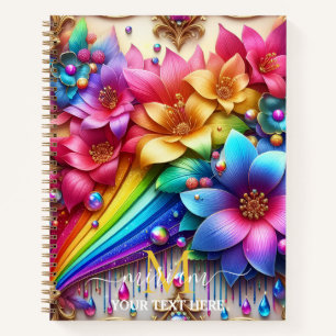 Meisjesachtig Regenboog Bloem Initialen Notitieboek