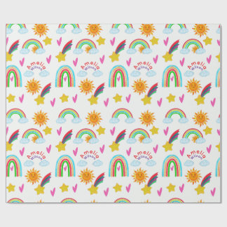 Meisjesachtig regenboog zon ster naam patroon voor cadeaupapier