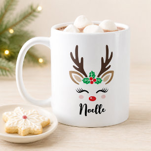 Meisjesachtig Rendiergezicht Holly Aangepaste Naam Koffiemok