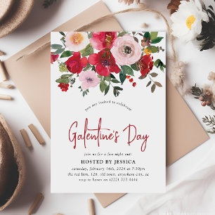 Meisjesachtig rood en roze bloemmotief voor Galent Kaart