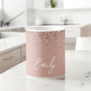 Meisjesachtig Rose Goud - Blush Roze Glitter Fonke Koffiemok