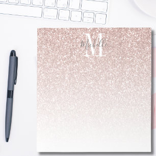 Meisjesachtig Rose Goud Roze Glitter Monogram Naam Notitieblok