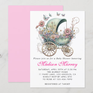 Meisjesachtig Roze Bloemige Buggy Wandelwagen Baby Kaart