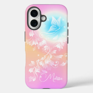 Meisjesachtig Roze Bloemrijke Fantasie Monogram iPhone 16 Hoesje