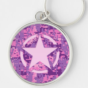 Meisjesachtig roze digitale camouflage decor sleutelhanger