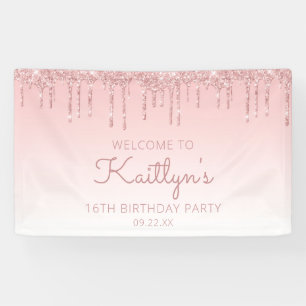 Meisjesachtig Roze Glitter Drip 16e Verjaardagsfee Spandoek