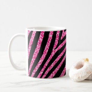 Meisjesachtig roze glitters en zwarte zebra strepe koffiemok