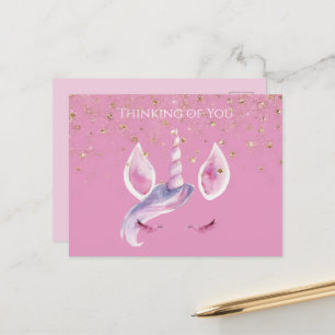 Meisjesachtig Roze Gouden Glitter Confetti Eenhoor Briefkaart