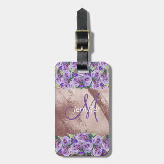 Meisjesachtig Roze Gouden Glitter Script Monogram  Bagagelabel