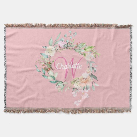 Meisjesachtig Roze Monogram Script Initiaal Zomerr Deken (Voorkant)
