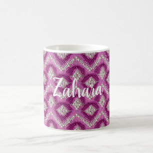 Meisjesachtig Roze Paars Witte Parels Zig Zag Koffiemok