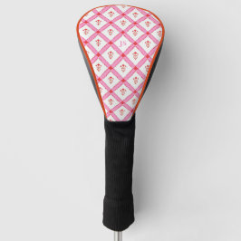 Meisjesachtig roze & rode patroon met initialen golfheadcover