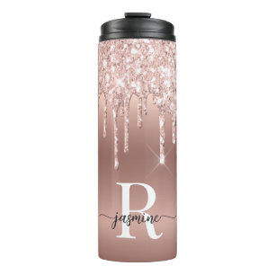 Meisjesachtig Roze Roze Goud Glitter Drips Ombre M Thermosbeker