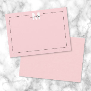 Meisjesachtig Roze Schrift Naam Monogram Notitiekaartje