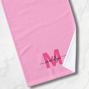Meisjesachtig Roze Script Naam Monogram Handdoek