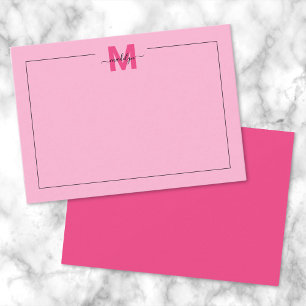 Meisjesachtig Roze Script Naam Monogram Notitiekaartje