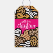 Meisjesachtig Roze Speelse Dierenprint Harten Naam Cadeaulabel (Achterkant)