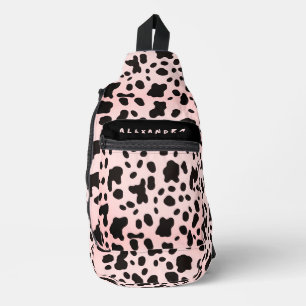 Meisjesachtig trendy zwart roze koe dier patroon n sling bag