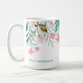 Meisjesachtig Waterverf Bloempatroon met Monogram Koffiemok
