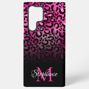 Meisjesachtig zwart hete roze luipaard ombre monog samsung galaxy hoesje