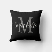Meisjesachtig zwart-wit monogram en naam kussen (Achterkant)