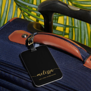 Meisjesachtig Zwarte Gouden Monogram Naam Handteke Bagagelabel
