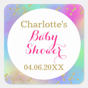 Meisjesachtige babyshower Kleurrijke eenhoorn goud Vierkante Sticker