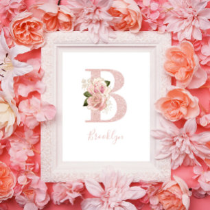 Meisjesachtige bleke roze gouden glitter bloemige poster
