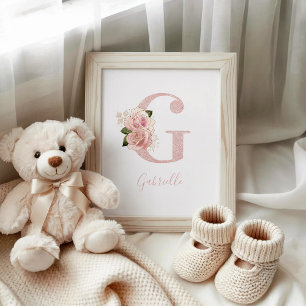 Meisjesachtige bleke roze gouden glitter bloemige poster