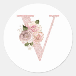 Meisjesachtige bleke roze gouden glitter bloemige ronde sticker