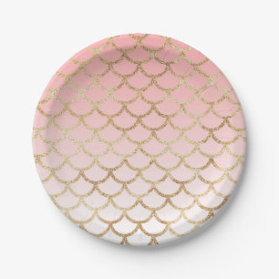 Meisjesachtige Blush Roze en Gouden Zeemeermin Gli Papieren Bordje