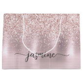 Meisjesachtige Blush Roze Gouden Glitter Monogram Groot Cadeauzakje (Voorkant)