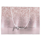 Meisjesachtige Blush Roze Gouden Glitter Monogram Groot Cadeauzakje (Achterkant)