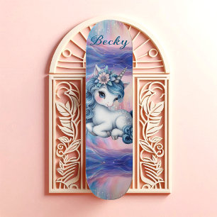 Meisjesachtige Eenhoorn Feeënstof Roze Glans Blauw Skateboard