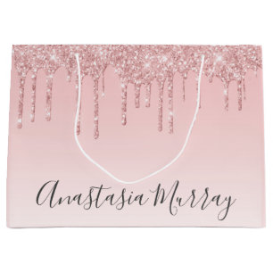 Meisjesachtige Glam Blush Roze Gouden Glitter Drup Groot Cadeauzakje