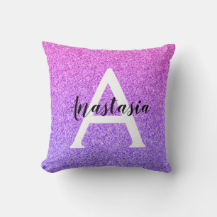 Meisjesachtige Glam Ombre Paarse Glitters Monogram Kussen