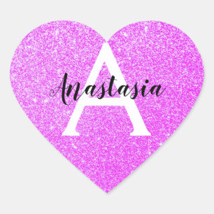 Meisjesachtige Glam Paarse Glitters Monogram Naam Hart Sticker